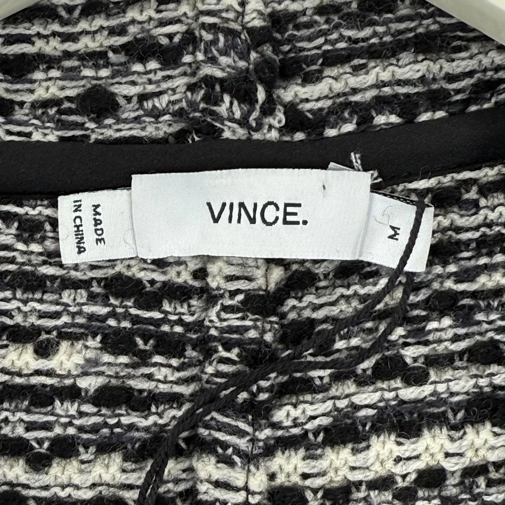 Vince Tweed Leather Moto Jacket Black‎ White Fringe Womens Size M